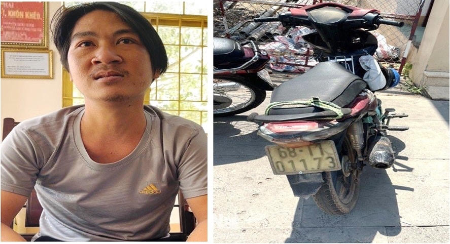 Nghi can Vũ Văn Hải cùng chiếc xe máy của nạn nhân. Ảnh: CTV.
