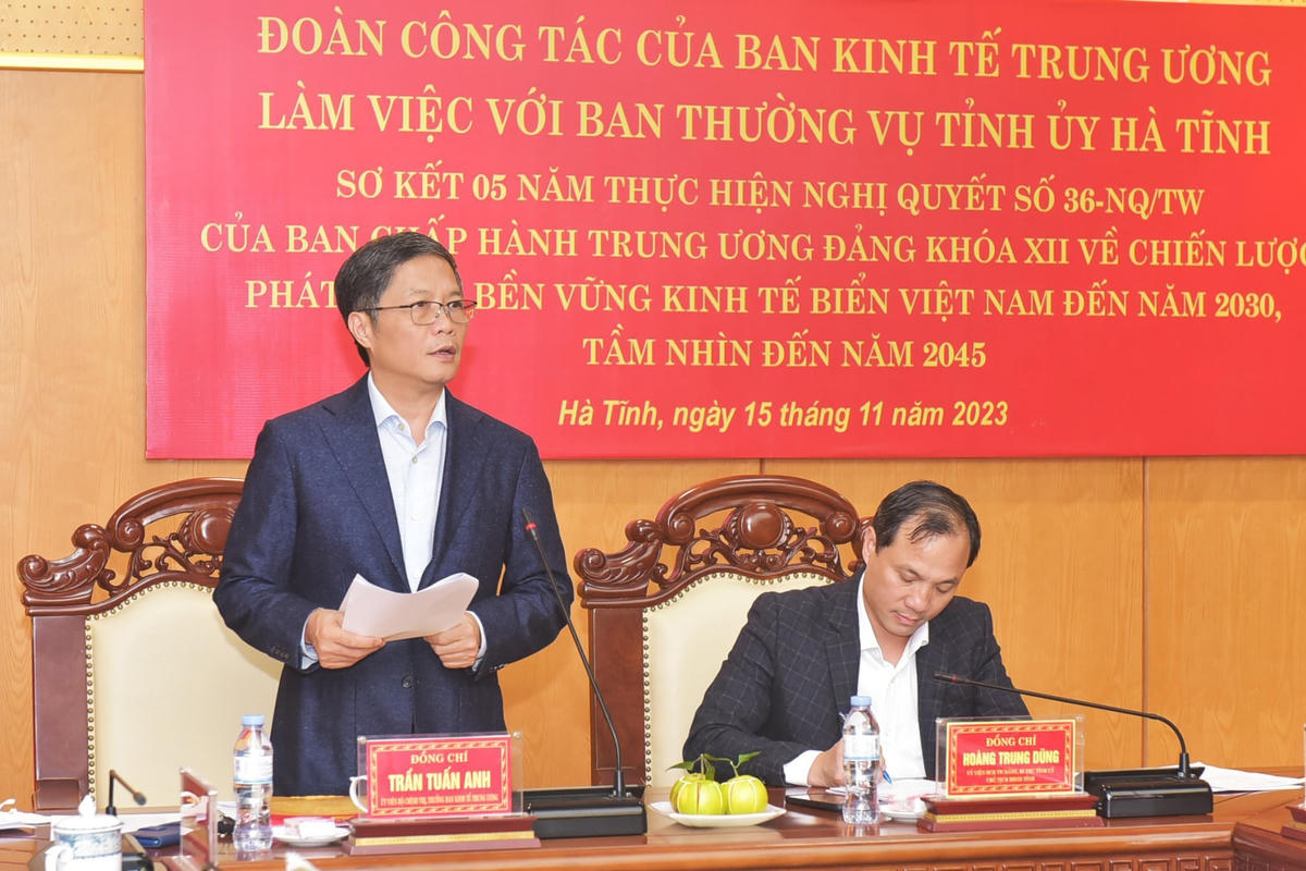 Ông Trần Tuấn Anh, Trưởng Ban Kinh tế Trung ương phát biểu tại cuộc làm việc