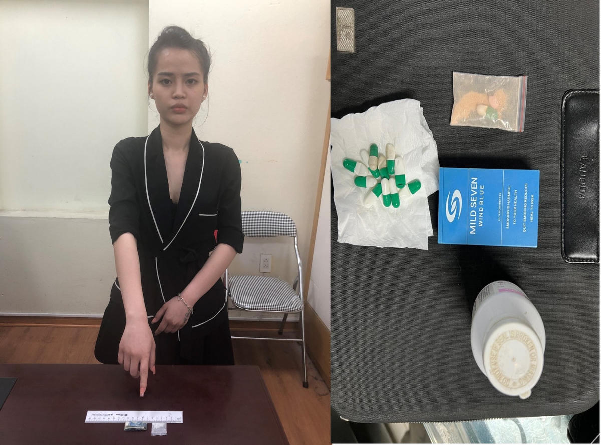 Nguyễn Thị Hằng cùng vật chứng bị thu giữ. Ảnh: Công an tỉnh Quảng Ninh.