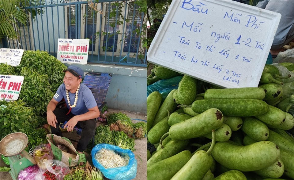 Ông chủ Minh và sạp rau 0 đồng (ảnh nhân vật chụp trước khi dịch bùng phát ở Đồng Nai).