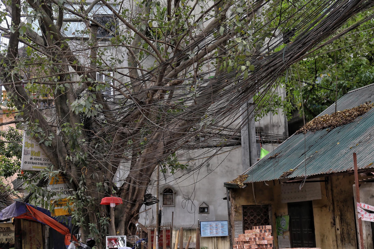 Hà Nội: Dây điện, cáp viễn thông như 'nhả tơ' tại nhiều tuyến phố