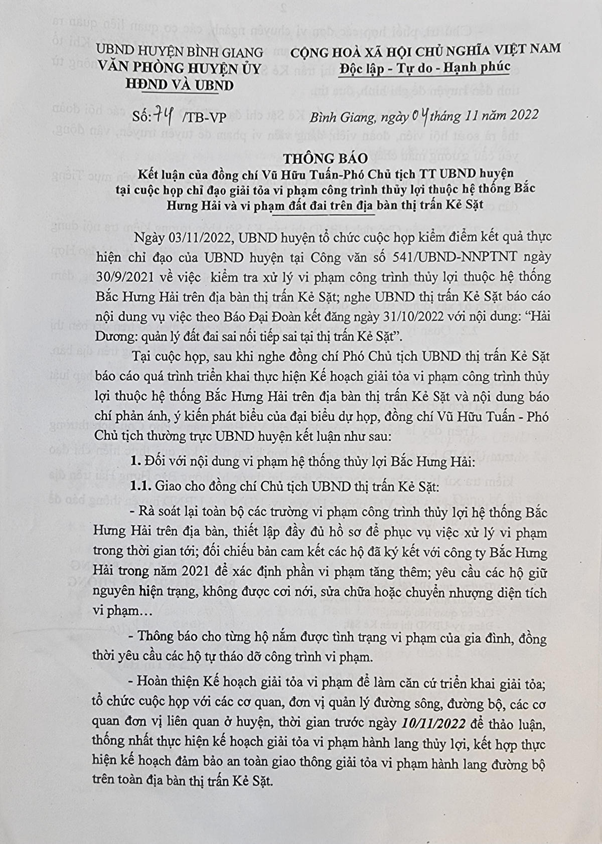 Thông báo các công trình sẽ bị giải tỏa.