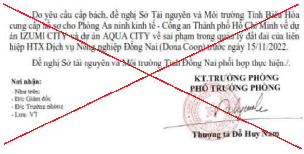 Novaland khẳng định đây là thông tin về dự án AQUA CITY hoàn toàn sai sự thật