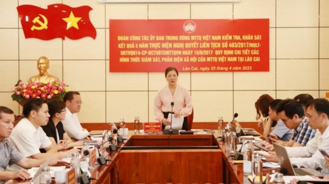 Phó Chủ tịch UBTƯ MTTQ Việt Nam Trương Thị Ngọc Ánh phát biểu tại buổi làm việc.