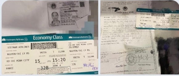 Các "mật khẩu", "ký hiệu lạ" được viết trên vé máy bay.