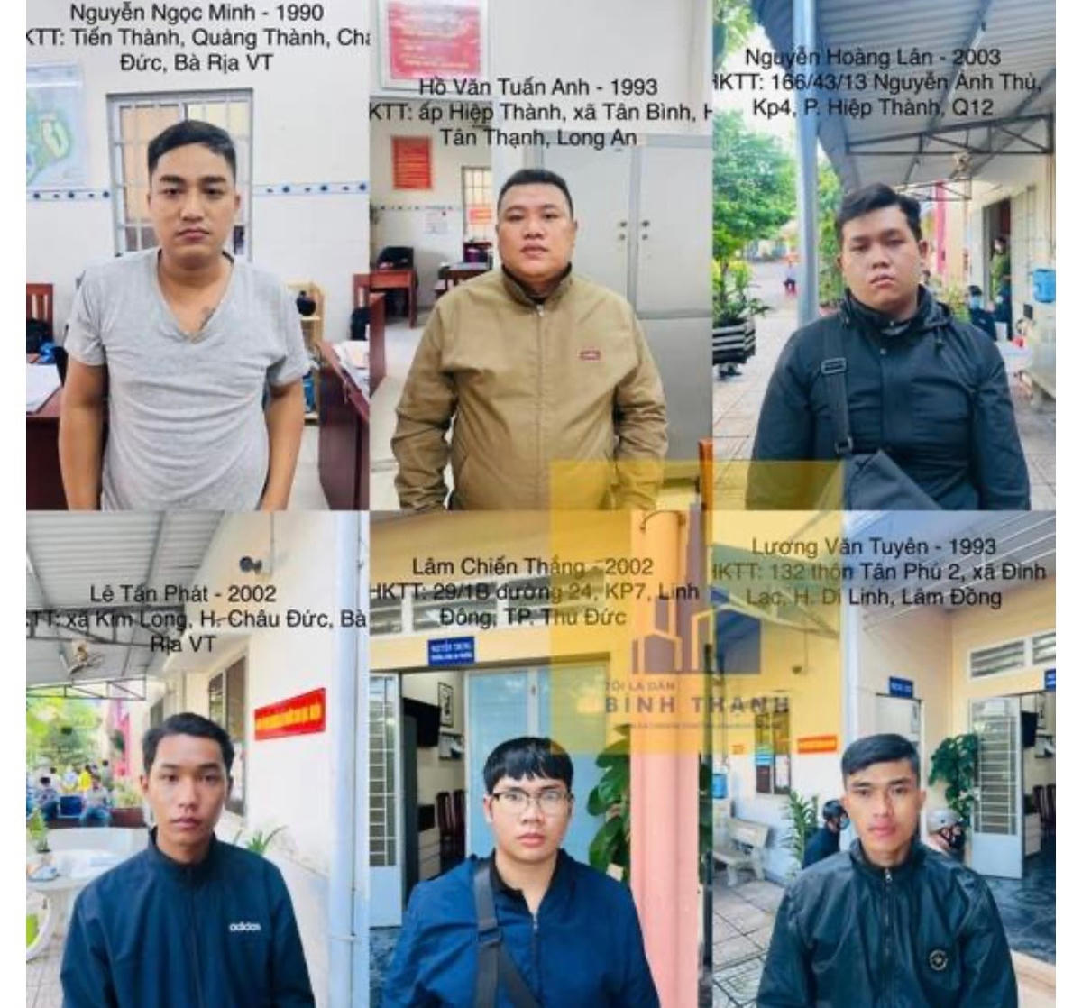 Nhóm đối tượng bị công an tạm giữ.
