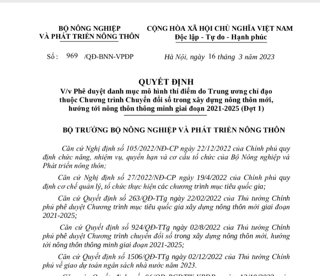 Quyết định của Bộ trưởng Bộ NN và PTNT ngày 16/3/2023.