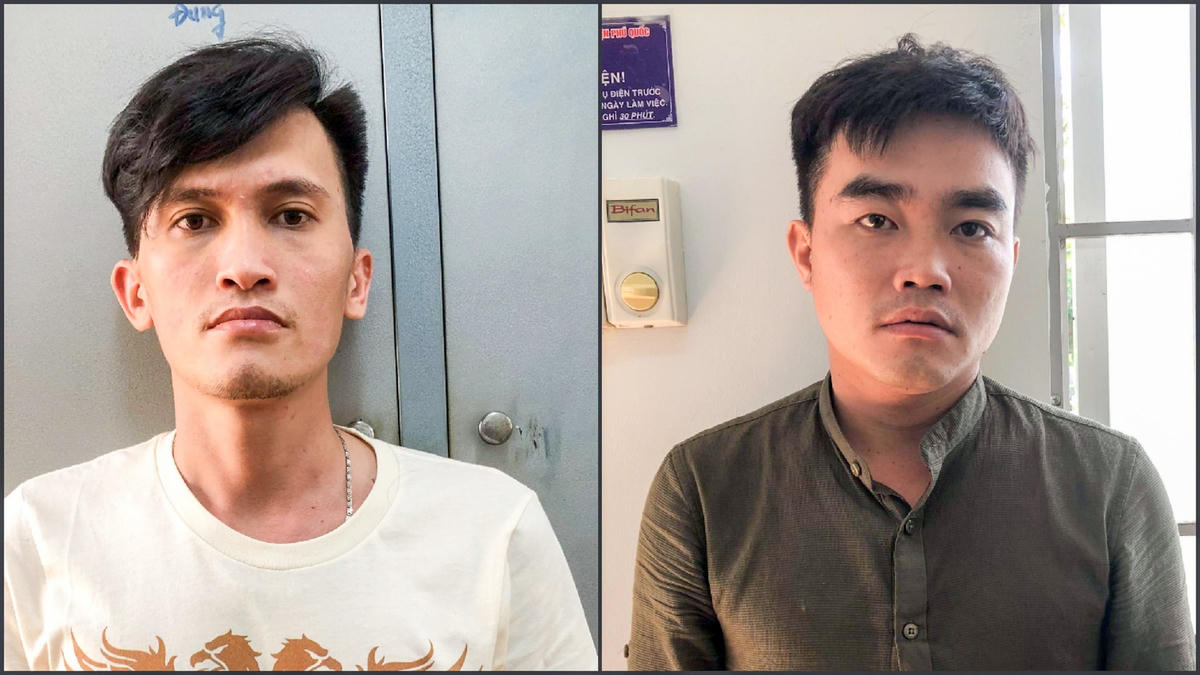 Đối tượng Phúc (bên trái) và Khén tại cơ quan Công an (Ảnh do Công an cung cấp).
