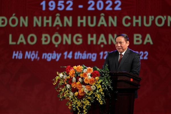 Bộ trưởng Bộ Văn hóa, Thể thao và Du lịch Nguyễn Văn Hùng phát biểu tại buổi lễ. (ảnh: Nam Nguyễn).
