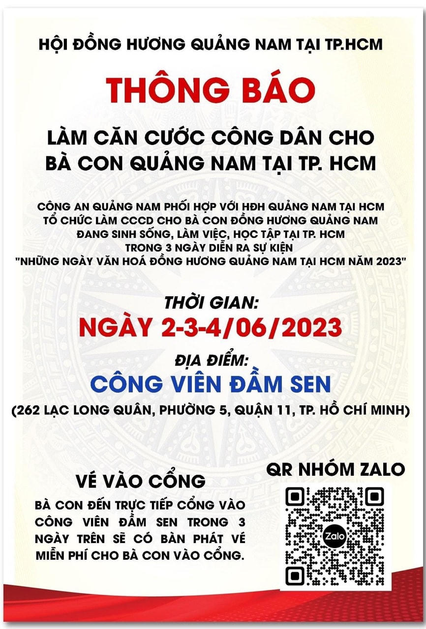 Thông báo của Hội đồng hương Quảng Nam hướng dẫn bà con làm CCCD.