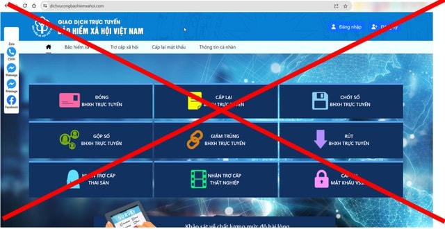 Trang web giả mạo. Ảnh: BHXHVN.