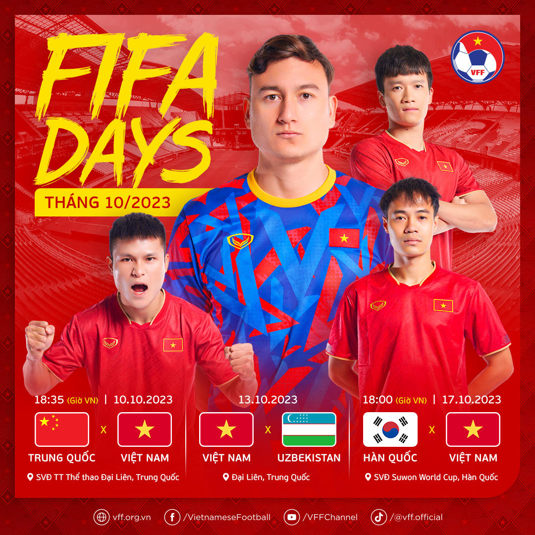 Lịch thi đấu của đội tuyển Việt Nam dịp FIFA Days.