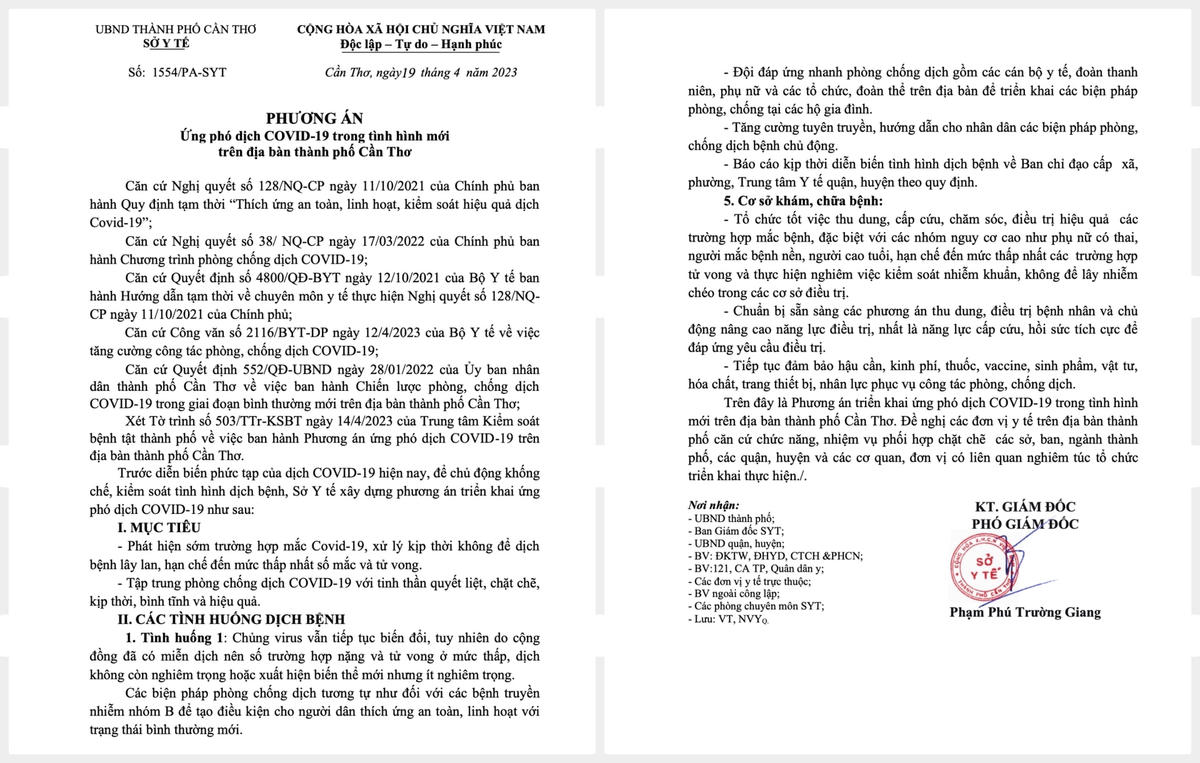 Văn bản của Sở Y tế Cần Thơ.