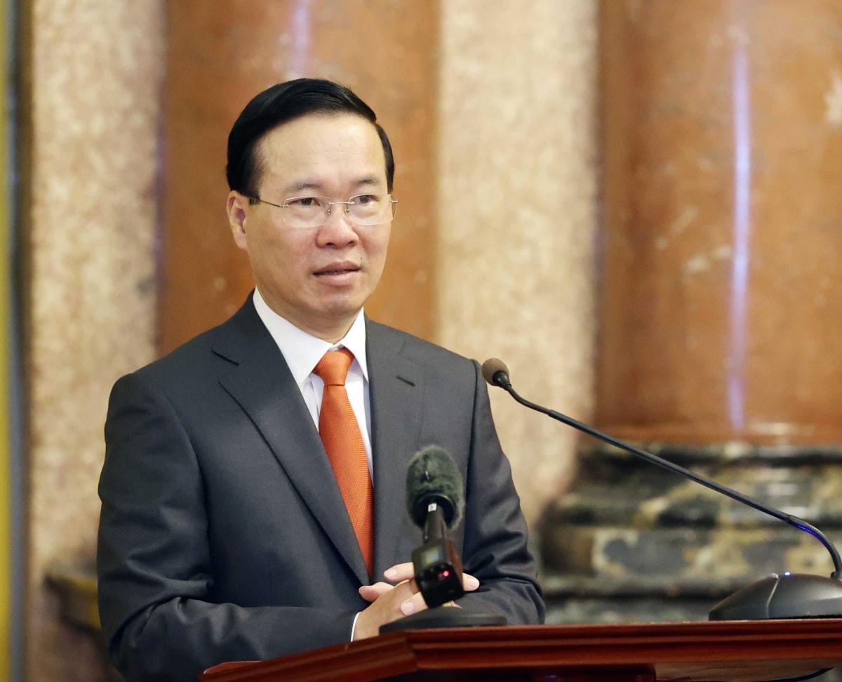 Chủ tịch nước Võ Văn Thưởng phát biểu tại cuộc gặp mặt.