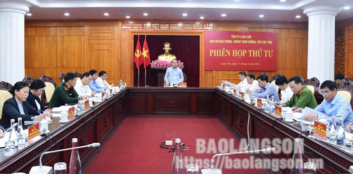 Quang cảnh phiên họp thứ tư của Ban Chỉ đạo phòng, chống tham nhũng, tiêu cực tỉnh Lạng Sơn. Ảnh: Báo Lạng Sơn.