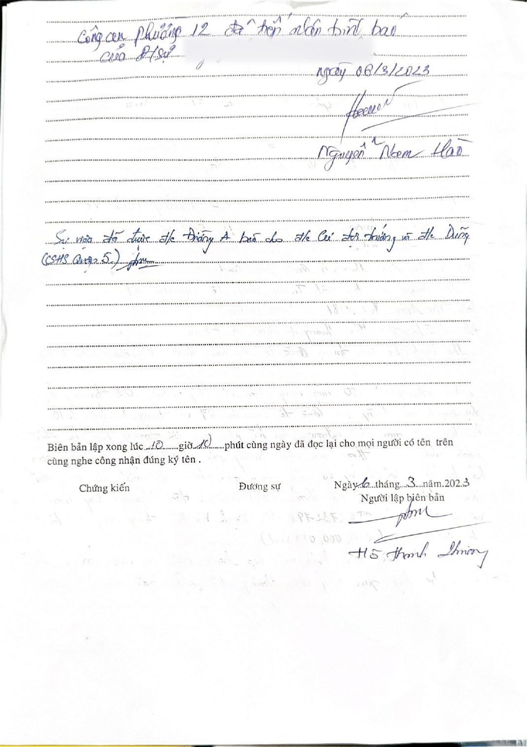 Biên bản vụ việc phụ huynh bị lừa đảo chuyển tiền qua điện thoại