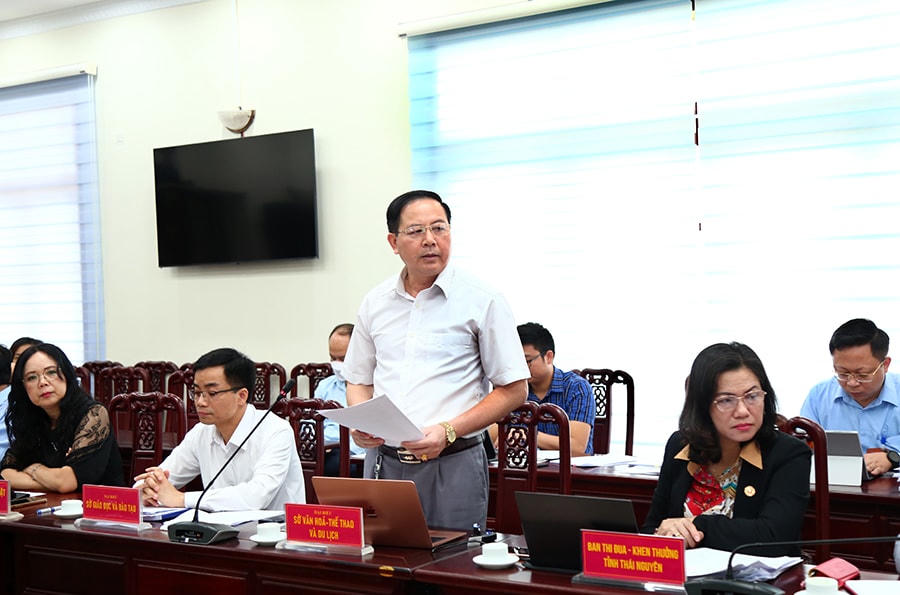 Đại diện lãnh đạo Sở Văn hoá – Thể Thao và Du lịch đóng góp ý kiến vào nội dung dự thảo Nghị quyết.
