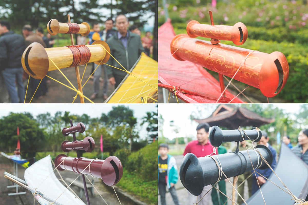 Một bộ sáo gắn vào diều được làm từ thân gỗ hoặc thân cây tre rồi chế tác thành những ống có hình tròn.
