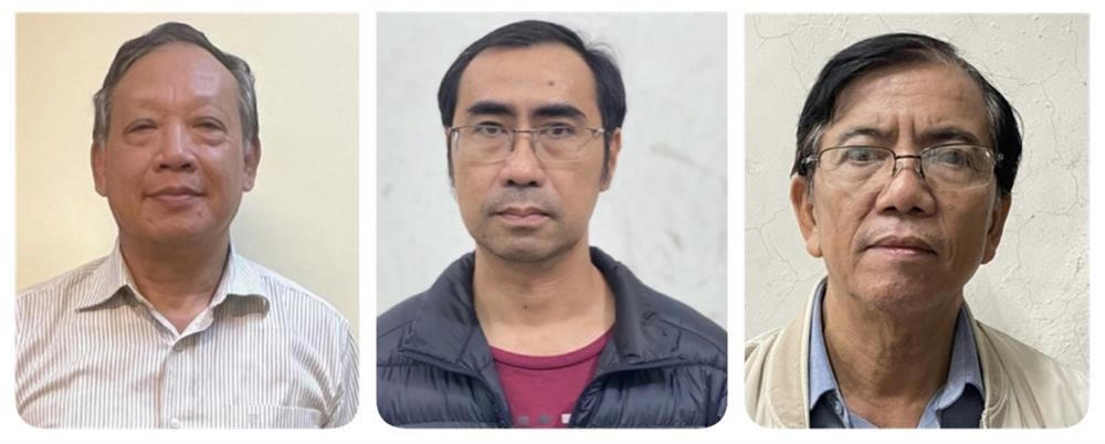 Các bị can (từ trái qua phải): Dương Hoa Xô; Nguyễn Đăng Quân; Nguyễn Viết Thạch.  