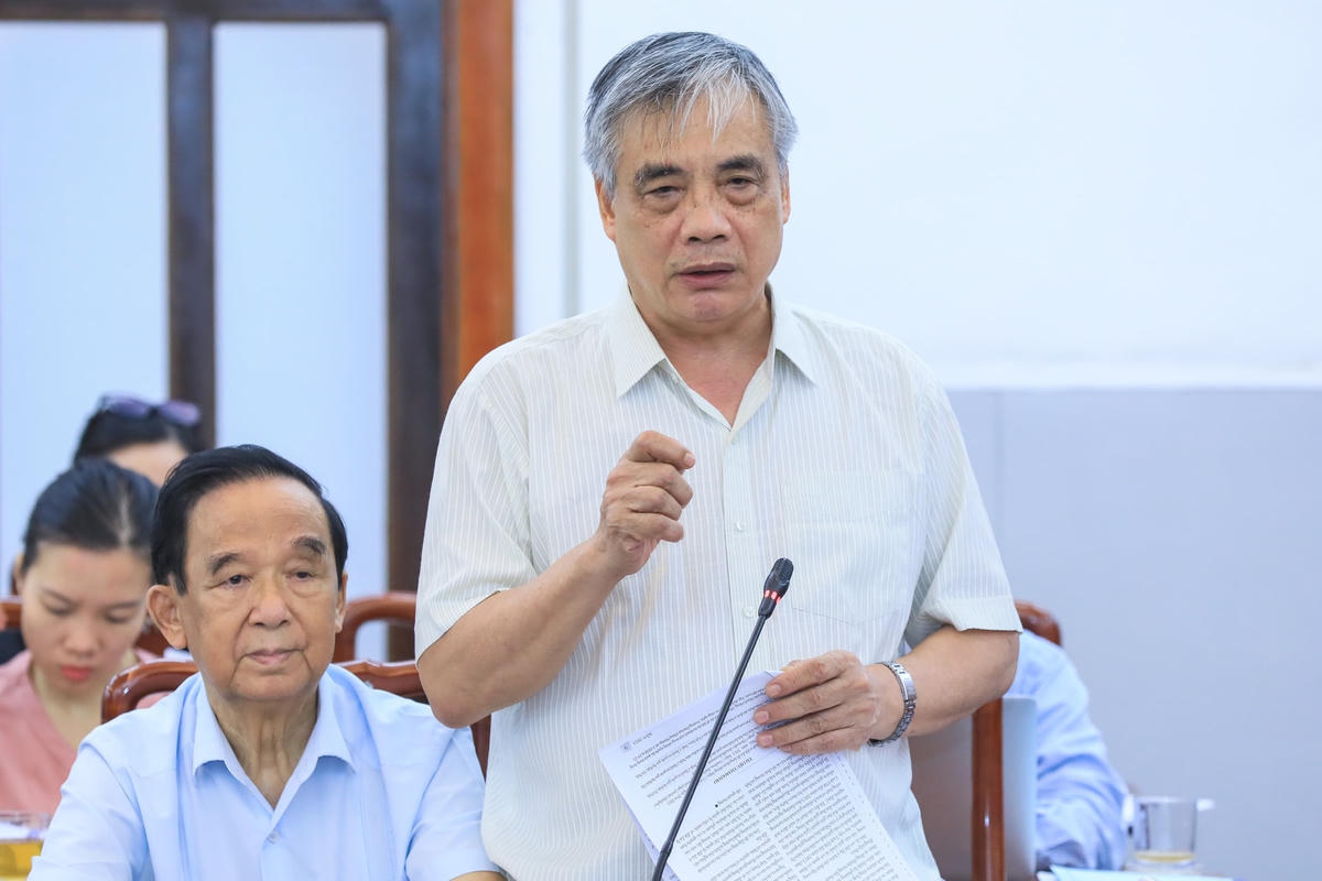 PGS.TS Trần Đình Thiên, Chủ nhiệm Hội đồng Tư vấn Kinh tế (UBTƯ MTTQ Việt Nam) tham luận tại Hội nghị.