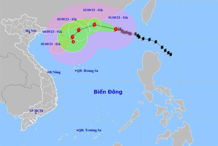 Vị trí và đường đi của bão số 3. Ảnh: NCHMF.