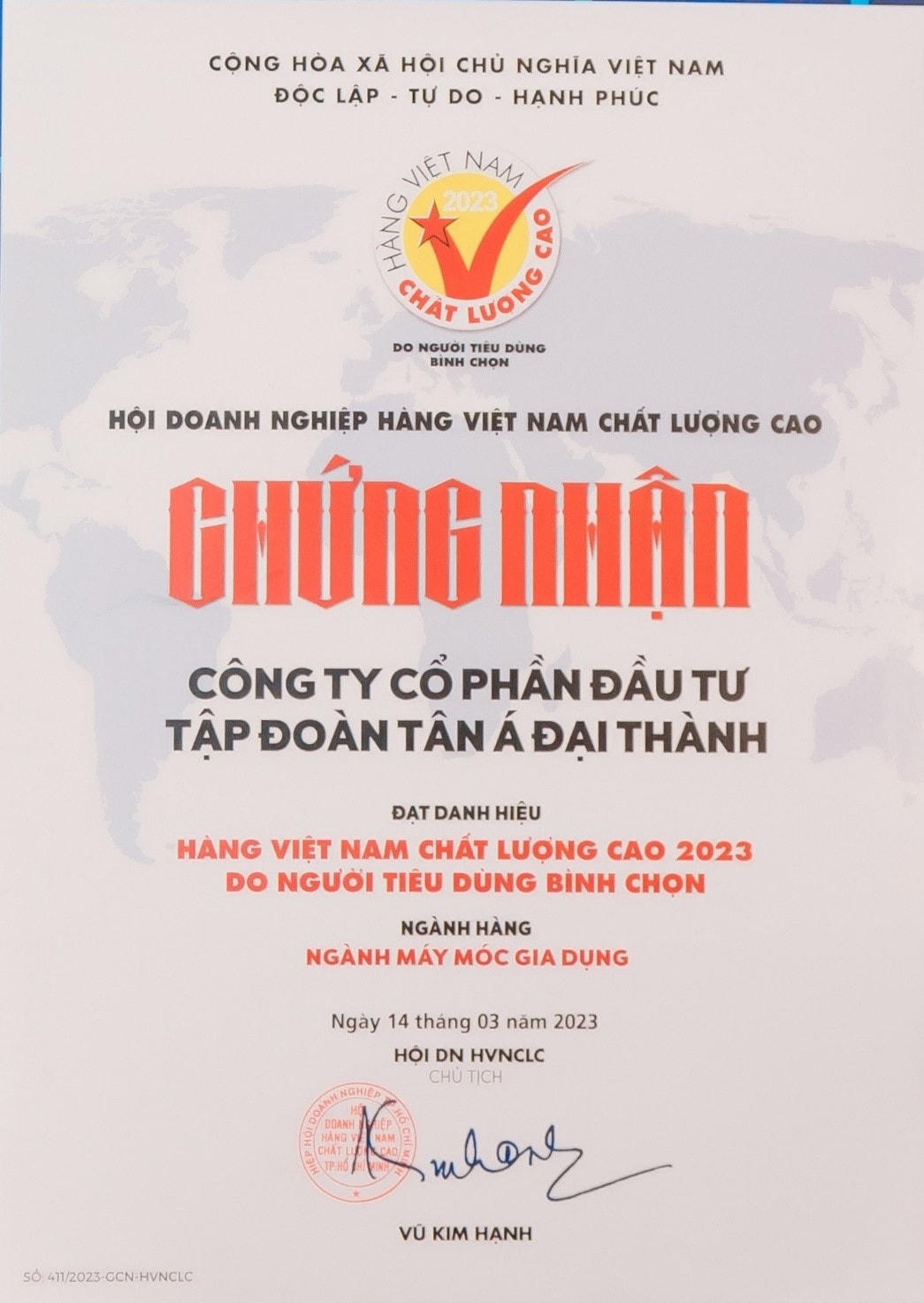 Tân Á Đại Thành: Gần 20 năm liên tiếp được tôn vinh 'Hàng Việt Nam chất lượng cao'