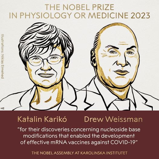 Hai nhà khoa học Katalin Kariko và Drew Weissman - Nobel Y sinh năm 2023.