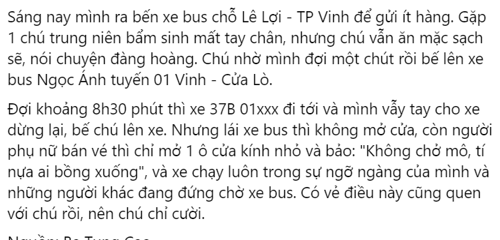 Dòng trạng thái của một người dân sau khi chứng kiến vụ việc.