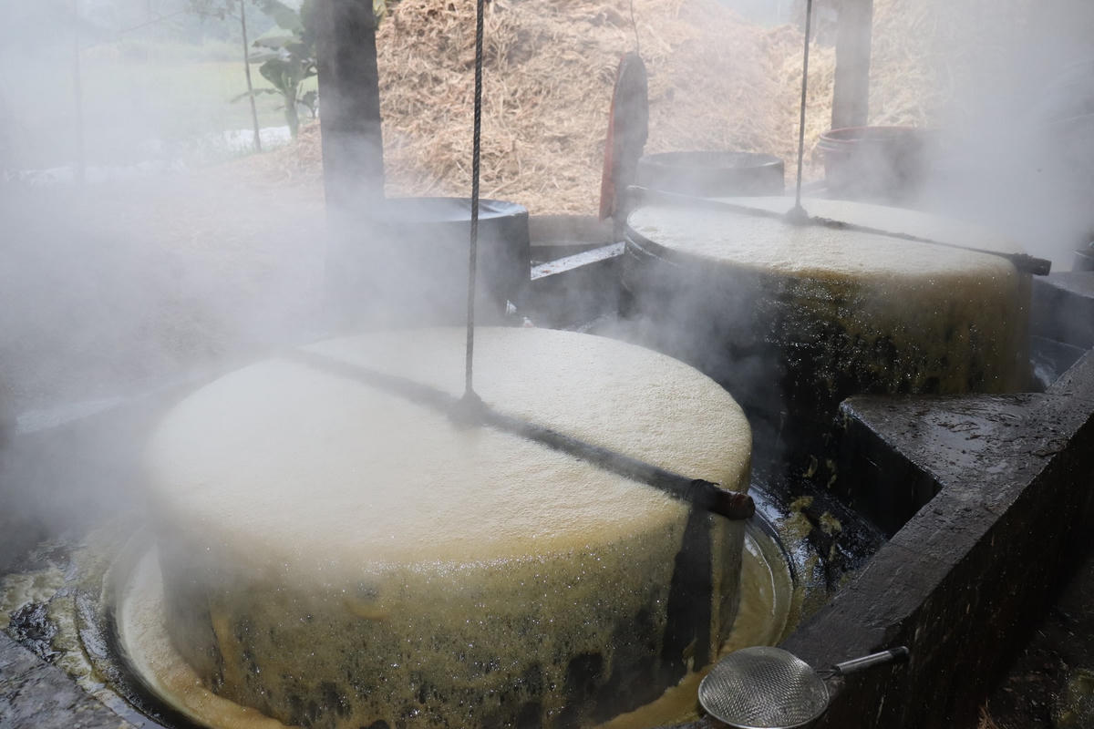 Mùi thơm ngọt của mật mía quyện lẫn trong làn khói bốc lên từ các lò nấu mật khiến ai đến đây cũng không thể cầm lòng mua một vài chai mật mang về làm quà tặng người thân.