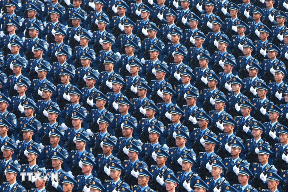 Không quân Trung Quốc tại Lễ duyệt binh kỷ niệm 80 năm chiến thắng phátxít của nhân dân thế giới ở Bắc Kinh, ngày 3/9/2025. (Ảnh: THX/TTXVN)