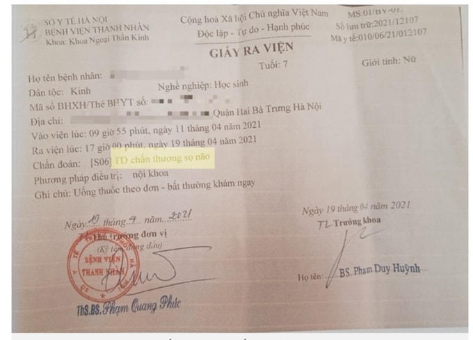 Giấy ra viện của cháu H.A.