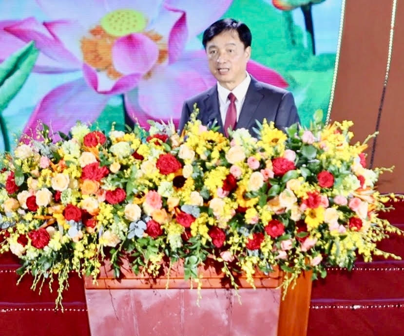 Ông Nguyễn Duy Ngọc - Ủy viên Bộ Chính trị, Bí thư Trung ương Đảng, Chủ nhiệm Ủy ban Kiểm tra Trung ương phát biểu tại buổi lễ.