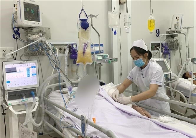 Nhân viên y tế Bệnh viện Chợ Rẫy chăm sóc, tích cực cho bệnh nhân ngộ độc Botulinum. (Ảnh: TTXVN phát).