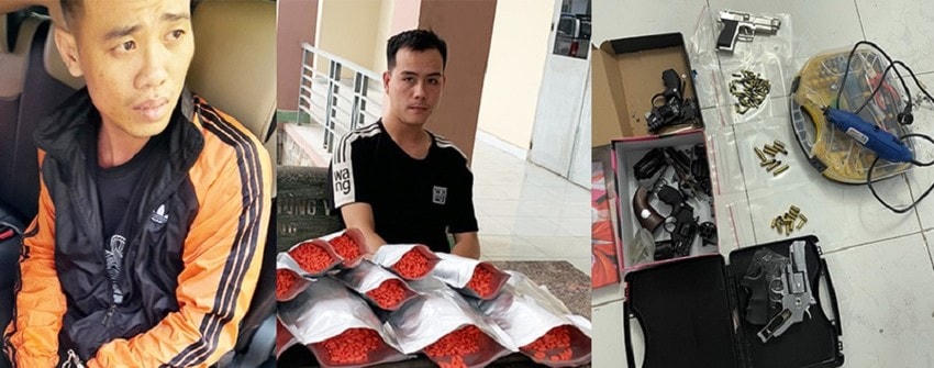 Các đối tượng và tang vật liên quan vụ án. Ảnh: CTV.