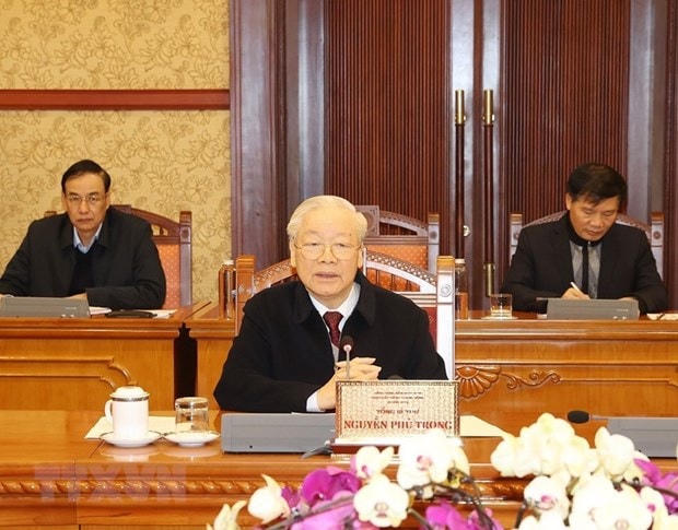 Tổng Bí thư Nguyễn Phú Trọng phát biểu tại cuộc họp. Nguồn: TTXVN.