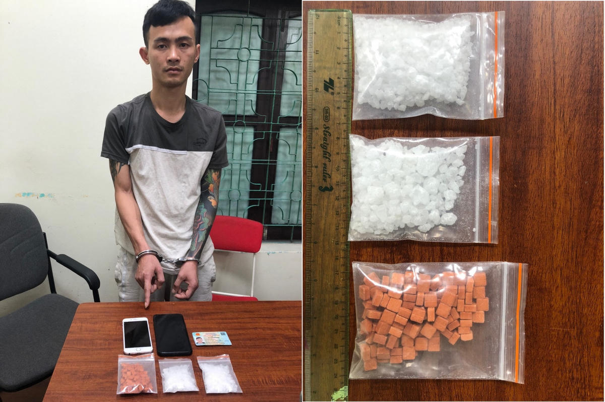 Vũ Văn Hưởng cùng vật chứng thu giữ. Ảnh: Công an tỉnh Quảng Ninh.