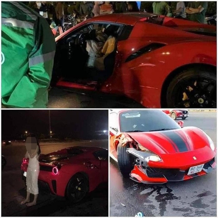 Hình ảnh cô gái bên cạnh chiếc Ferrari 488 tại hiện trường vụ tai nạn.