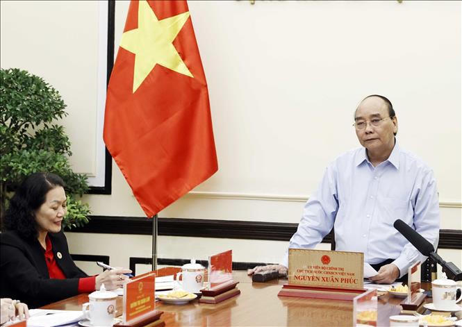 Chủ tịch nước Nguyễn Xuân Phúc phát biểu tại cuộc làm việc.