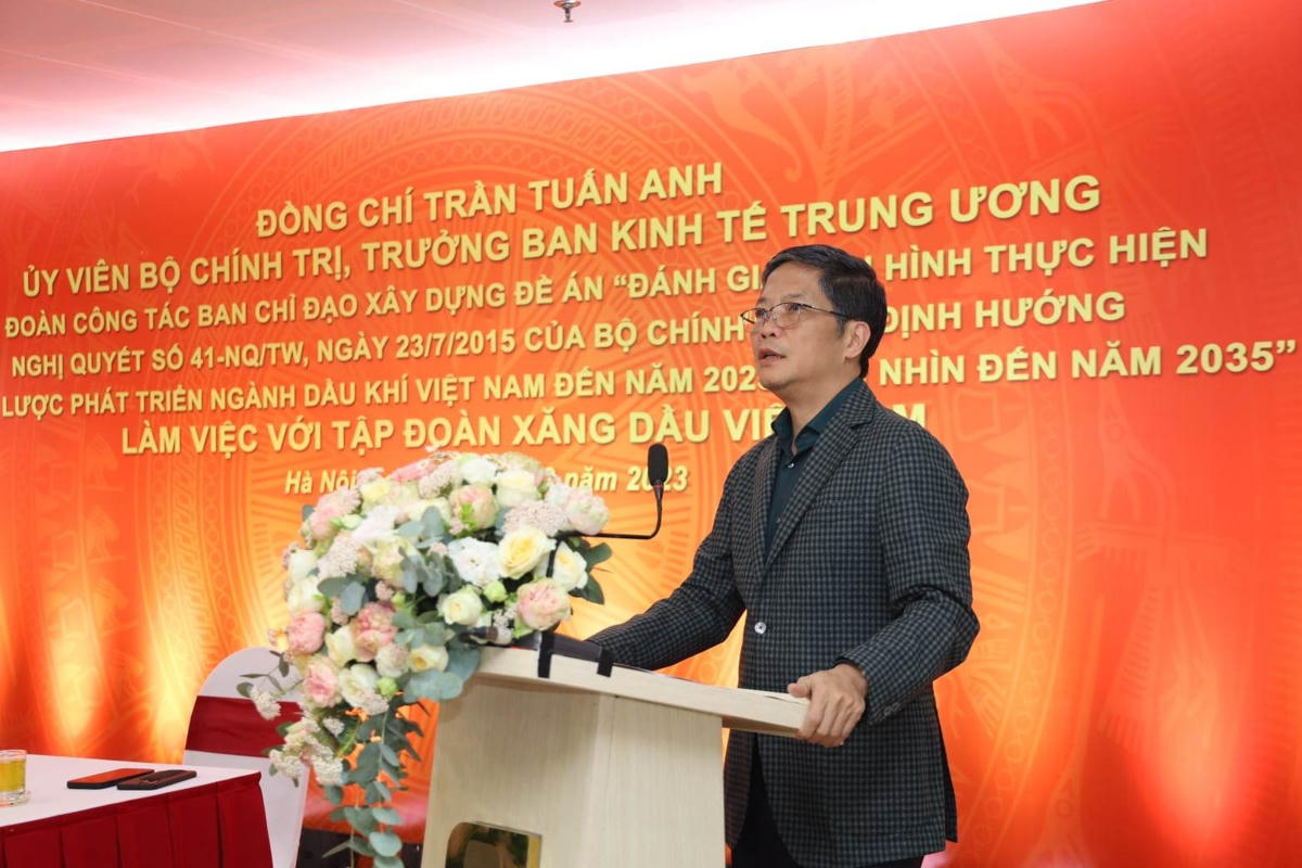 Trưởng Ban Kinh tế Trung ương Trần Tuấn Anh phát biểu tại buổi làm việc