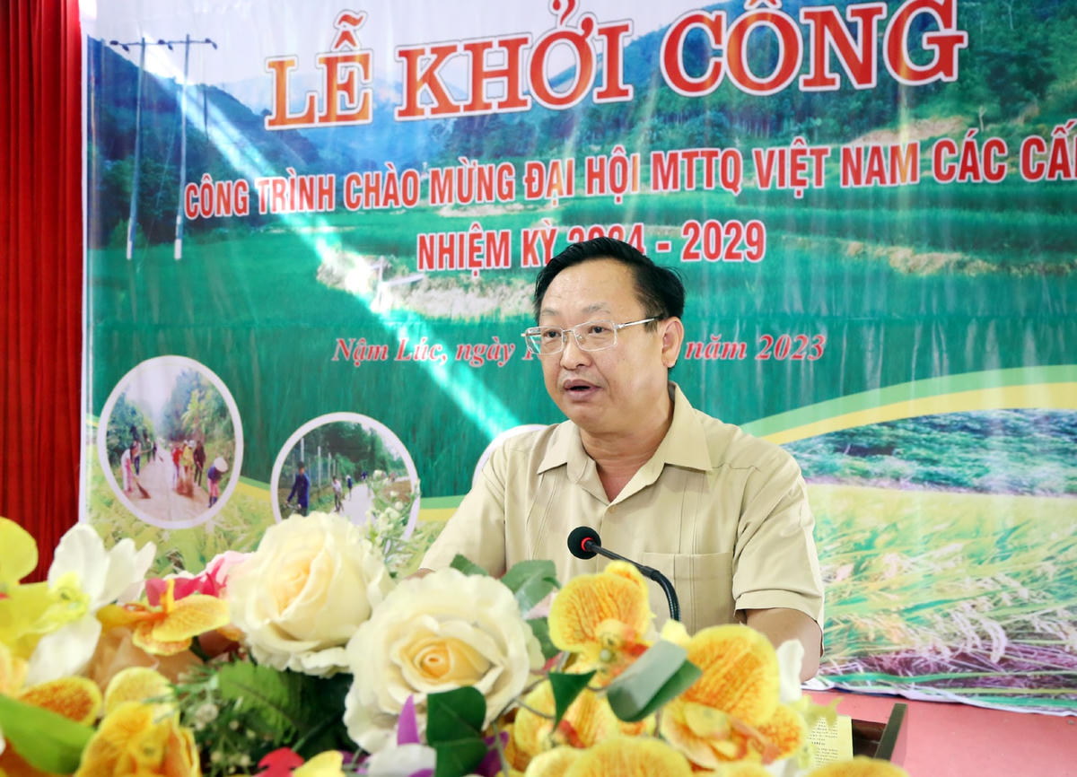 Chủ tịch Ủy ban MTTQ Việt Nam tỉnh Lào Cai Giàng Seo Vần phát biểu tại buổi lễ. Ảnh: Báo Lào Cai. Ảnh: Báo Lào Cai.