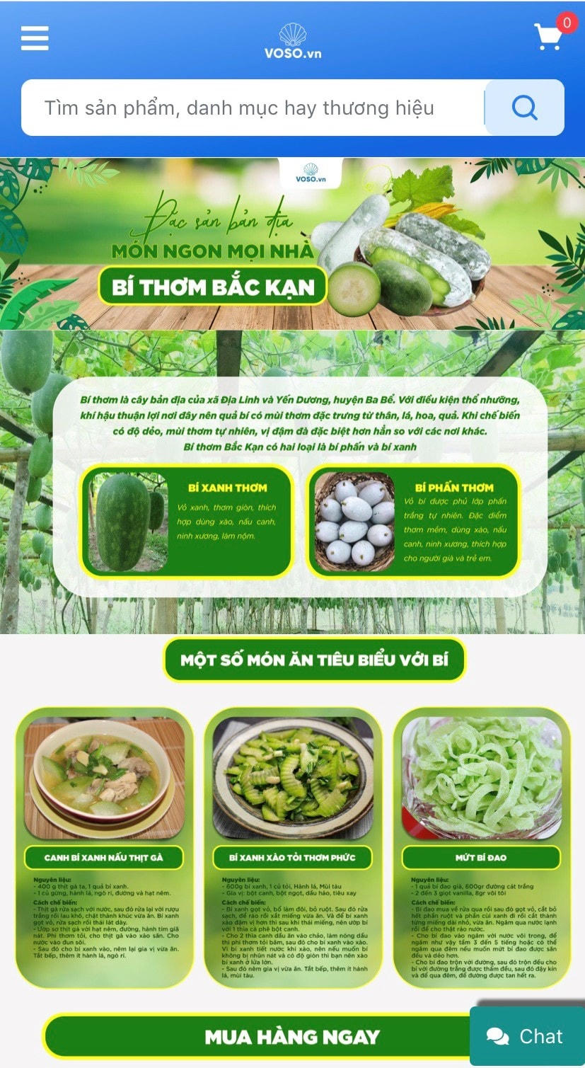 Bí xanh thơm Bắc Kạn được bày bán trên sàn TMĐT.