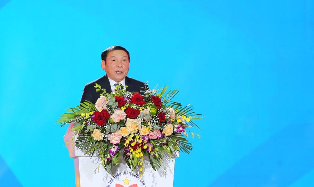 Ông Nguyễn Văn Hùng, Bộ trưởng Bộ Văn hóa, Thể thao và Du lịch phát biểu bế mạc Đại hội. Ảnh: QMG