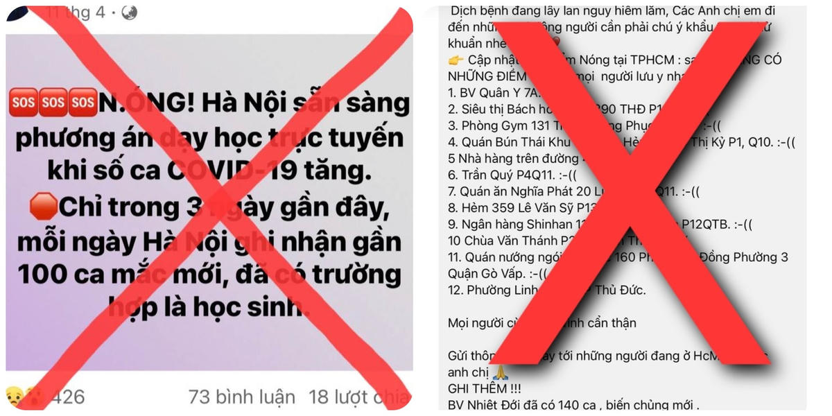 Thông tin sai sự thật liên quan đến dịch Covid-19 được lan truyền mới đây. Ảnh chụp màn hình.