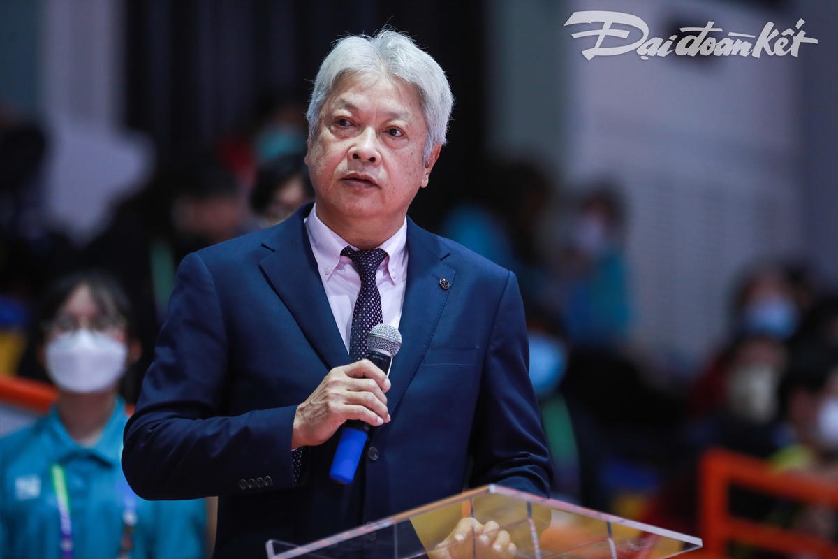 Chủ tịch Liên đoàn Taekwondo Việt Nam (VTF) Trương Ngọc Để phát biểu tại buổi khai mạc thi đấu môn Teakwondo tại SEA Games 31.