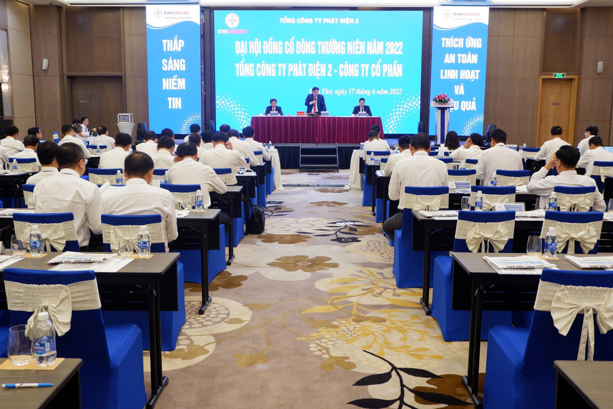 Toàn cảnh buổi Đại hội đồng Cổ đông EVNGENCO2 năm 2022.