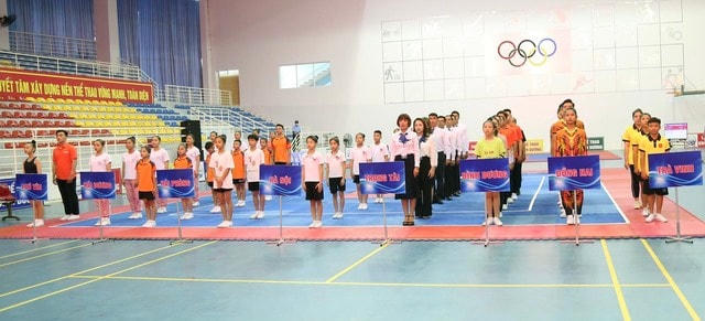 Các đội tham dự Giải vô địch các Câu lạc bộ Thể dục Aerobic quốc gia năm 2022. (Ảnh: N.T).