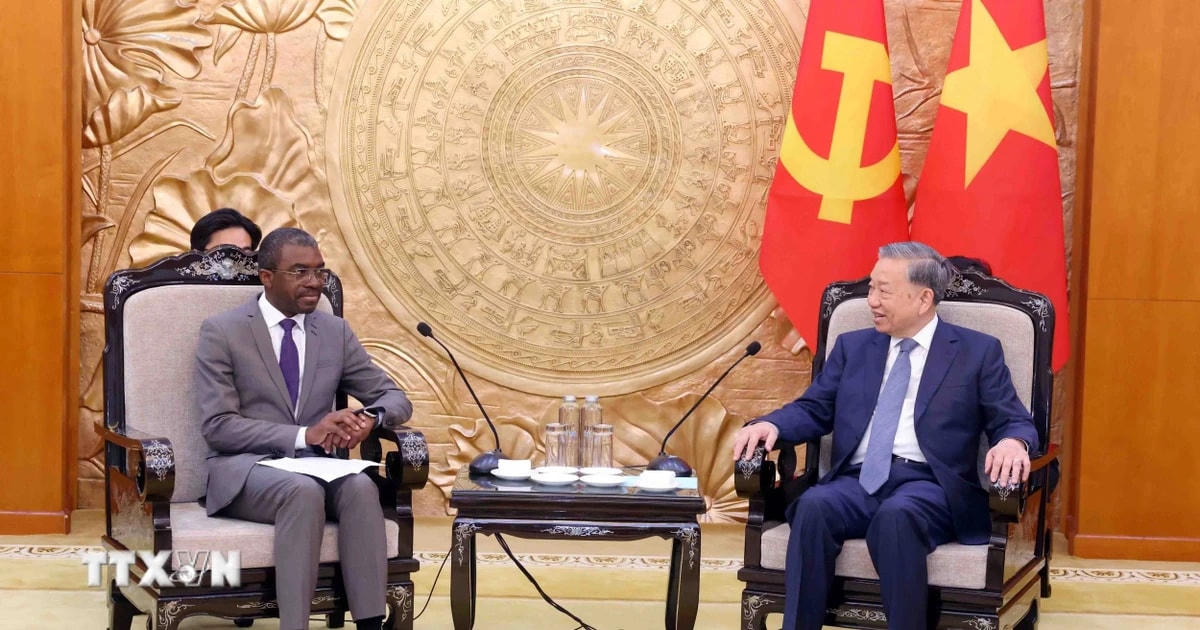 Tổng Bí thư Tô Lâm tiếp ông Lazare Eloundou Assomo, Giám đốc Trung tâm Di sản Thế giới của Tổ chức Giáo dục, Khoa học và Văn hóa của Liên hợp quốc (UNESCO). (Ảnh: Phạm Kiên/TTXVN)