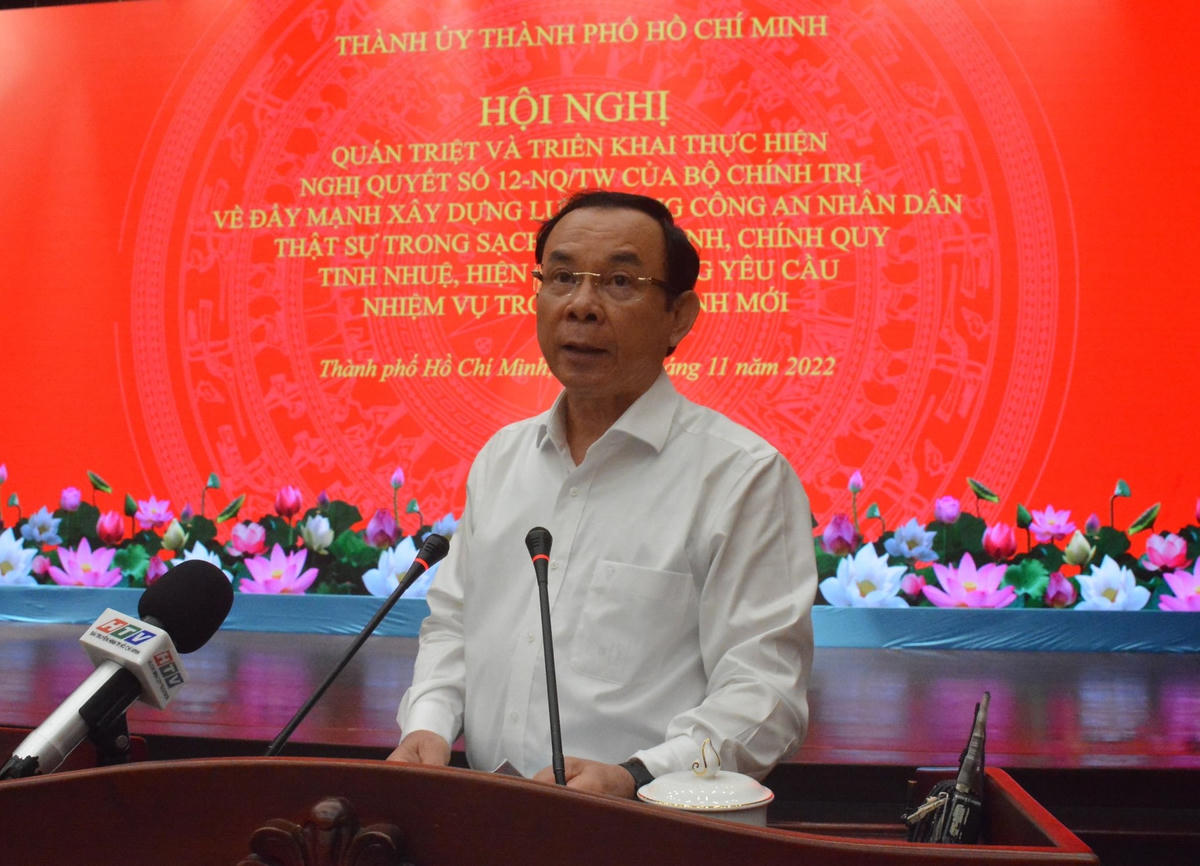 Bí thư Thảnh ủy TP HCM Nguyễn Văn Nên phát biểu chỉ đạo Hội nghị.