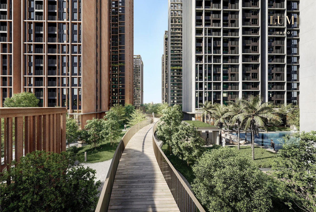 Lumi Hanoi - công trình xanh đầy “tham vọng” của studioMilou tại Việt Nam cùng điểm nhấn Đường dạo trên không dài 170m. Ảnh: CapitaLand Development Vietnam.