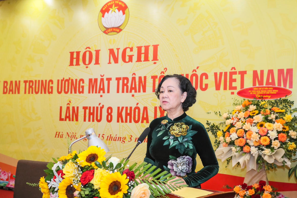 Bà Trương Thị Mai, Ủy viên Bộ Chính trị, Thường trực Ban Bí thư Trung ương Đảng, Trưởng Ban Tổ chức Trung ương phát biểu tại Hội nghị. Ảnh: Quang Vinh.